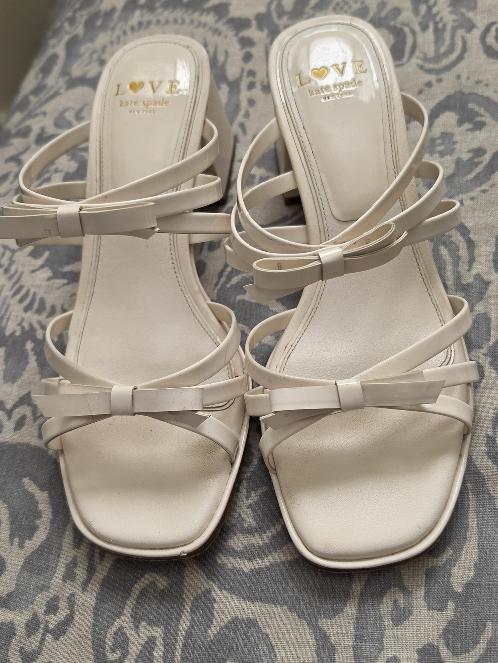 Kate Spade Carolina Block Cream Bow-Strap Heeled Sandals